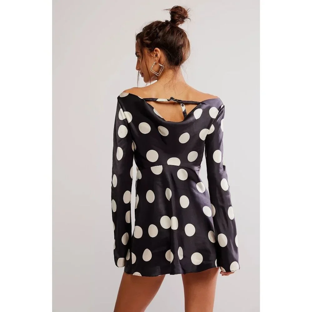 Free People Tigre Printed Mini Dress in Black Combo XSmall New Womens Satin Polk